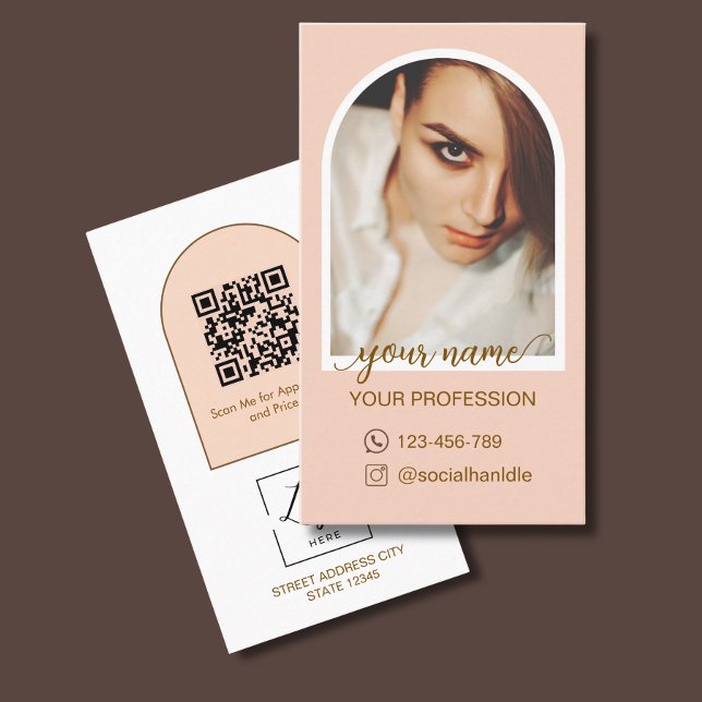 Script Modern arch pink photo qr code logo Business Card (Creator Uploaded)