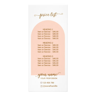 Script Modern arch pink  qr code logo price list Rack Card