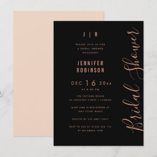 Script Modern Bridal Shower Rose Gold Black Invitation