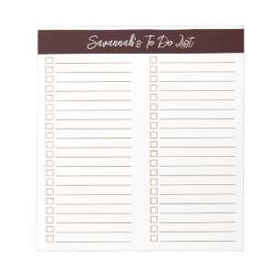 Script Modern Chocolate Brown Two Column Checklist Notepad