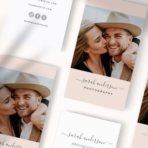 Script Modern Typography Photographer Blush Pink Business Card