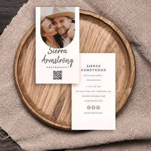 Script Modern Typography Photographer QR Code Business Card