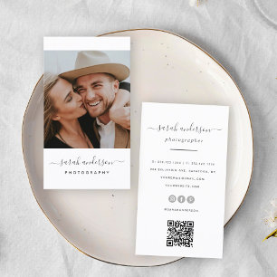 Script Modern Typography Photographer QR CODE Business Card
