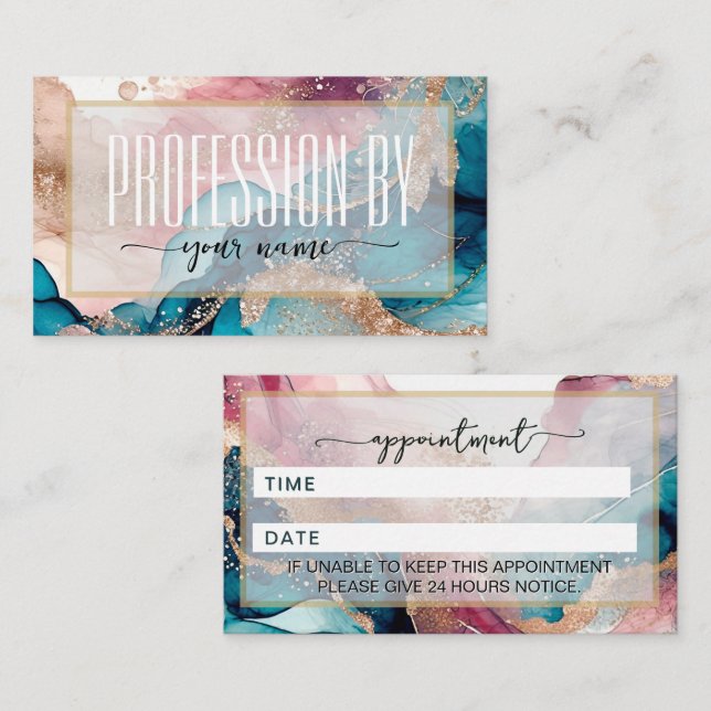 Script Modern watercolor Iridescent and gold Appointment Card (Front/Back)