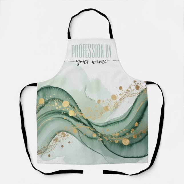 Script Modern watercolor Sage green and gold Apron (Front)