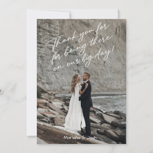 Script Modern Wedding Photo Thank You Card (Front)