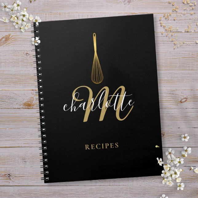 Script Monogram Black Gold Whisk Recipe Notebook (Script Monogram Black Gold Whisk Recipe Notebook)