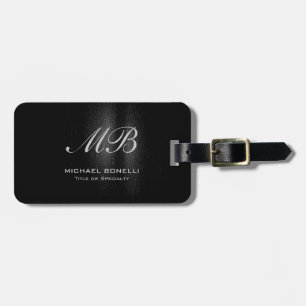 Script monogram black grey  luggage tag