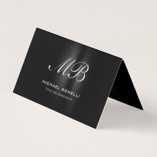 Script monogram black grey modern cute business card