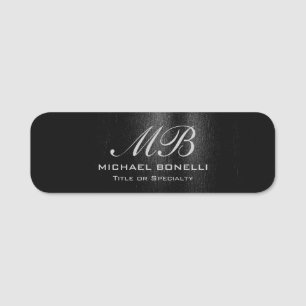 Script monogram black grey modern cute name tag
