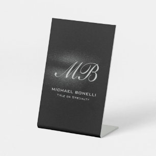 Script monogram black grey modern cute pedestal sign