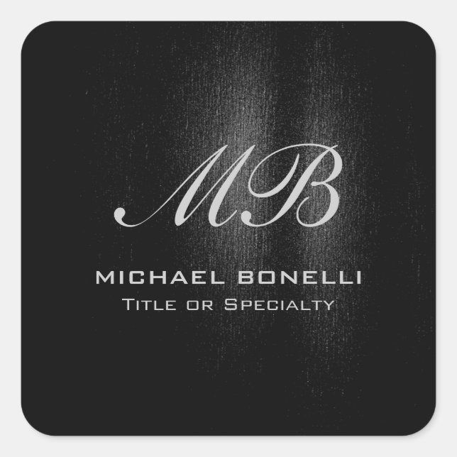 Script monogram black grey modern cute square sticker (Front)