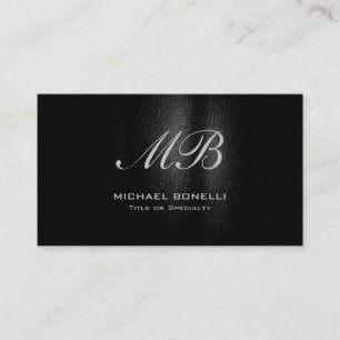 Script monogram black grey pattern business card