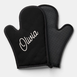 Script monogram, black oven mitt