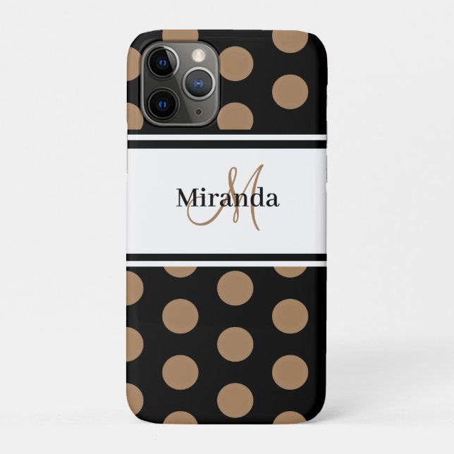 Script Monogram Black White Brown Polka Dots Case-Mate iPhone Case (Back)