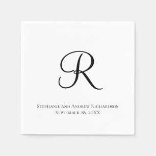 Script Monogram Black White Elegant Wedding Napkin