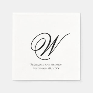 Script Monogram Black White Elegant Wedding Napkin
