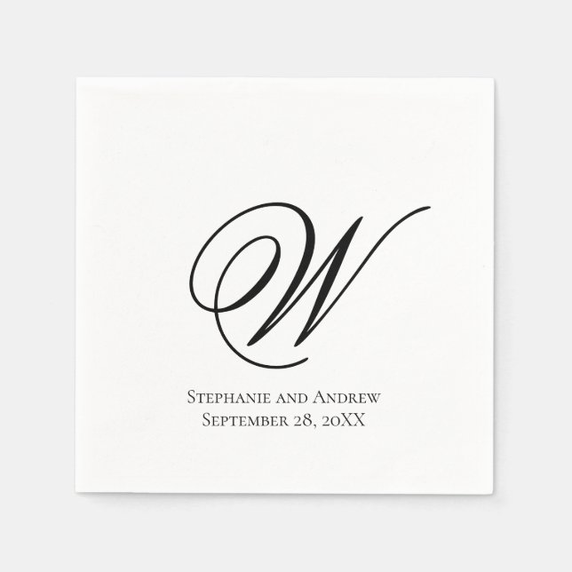Script Monogram Black White Elegant Wedding Napkin (Front)