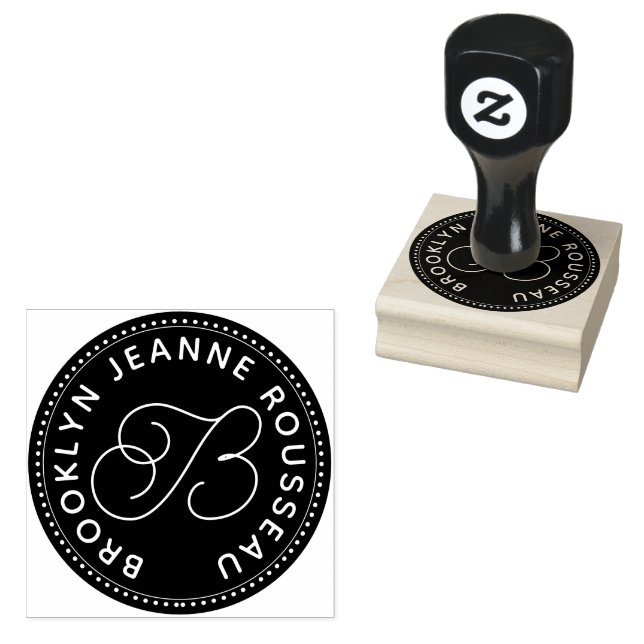 Script Monogram Black White Rubber Stamp (Stamped)