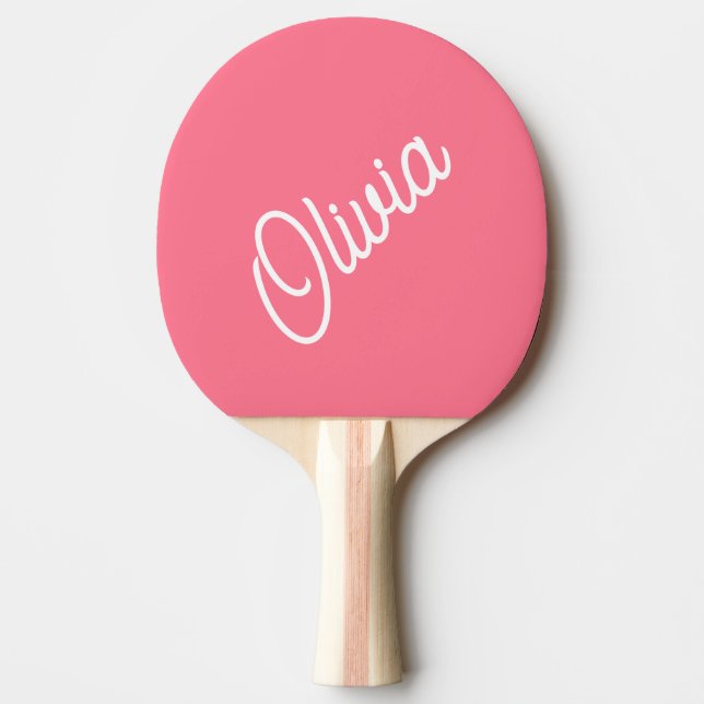 Script monogram, bright pink  ping pong paddle (Front)