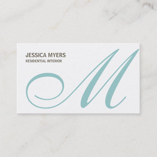 Script Monogram Business Card (Turquoise) (Front)