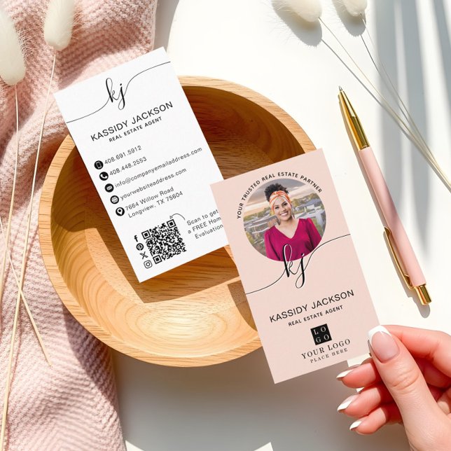 Script Monogram Circle Business Photo Logo QR Code Card (Script Monogram Circle Business Photo Logo QR Code Business Card)