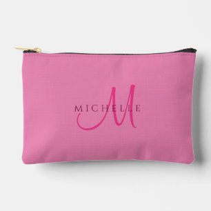 Script Monogram Cute Pink Solid Colour Personalise Accessory Pouch