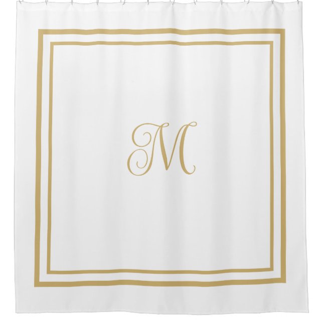 Script Monogram Elegant Gold Double Border  Shower Curtain (Front)