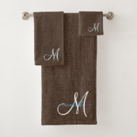 Script Monogram Faux Linen Dark Brown