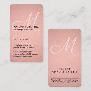 Script Monogram Faux Rose Gold Foil Pink Vertical Appointment Card