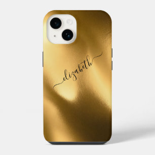 Script Monogram Gold Foil Pattern Glam Trendy iPhone 14 Case