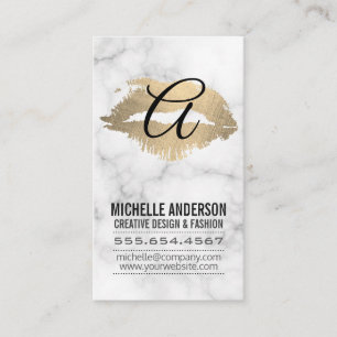 Script Monogram Gold Kiss Stain Marble Business Card