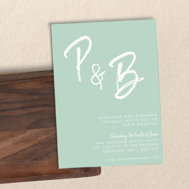 Script Monogram Handwriting Mint Pistachio Wedding Invitation (Creator Uploaded)