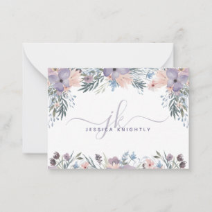 Script Monogram Initials Purple Floral Wildflowers Card