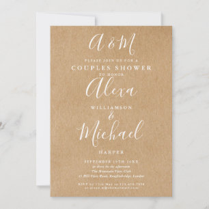 Script Monogram Kraft Couples Wedding Shower Invitation