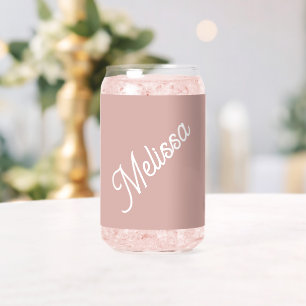 Script monogram, modern blush pink can glass