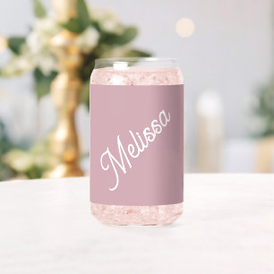 Script monogram, modern pink can glass
