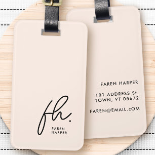 Script Monogram Modern Simple Elegant Blush Pink Luggage Tag