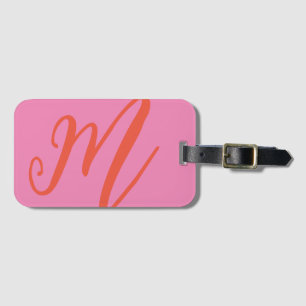 Script Monogram Name Modern pink and orange Luggage Tag