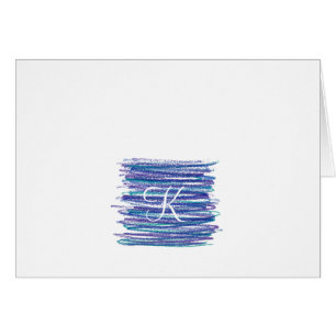 Script Monogram Note Cards- Blue Scribbles