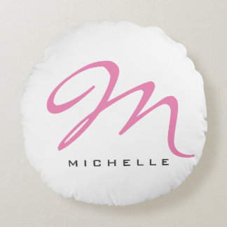 Script Monogram Pink Calligraphy Your Name Gift Round Cushion