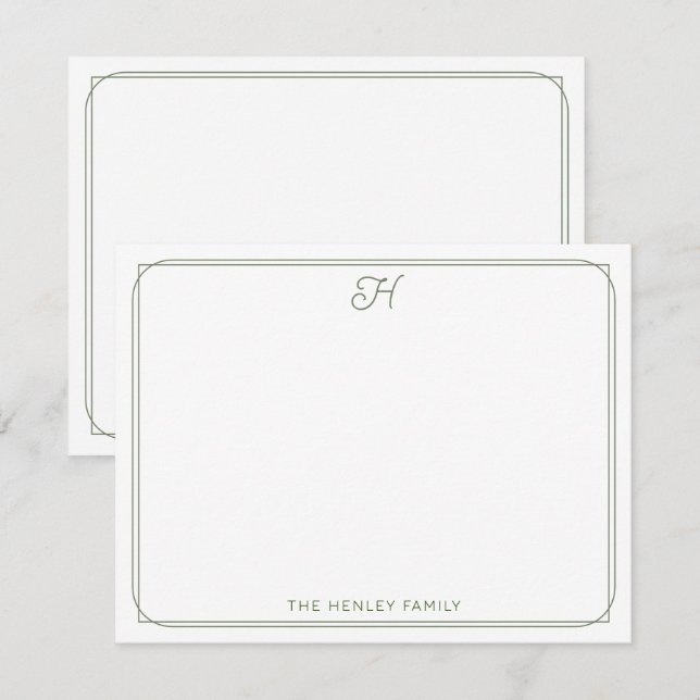 Script Monogram Pretty Family Stationery Green Card (Front/Back)