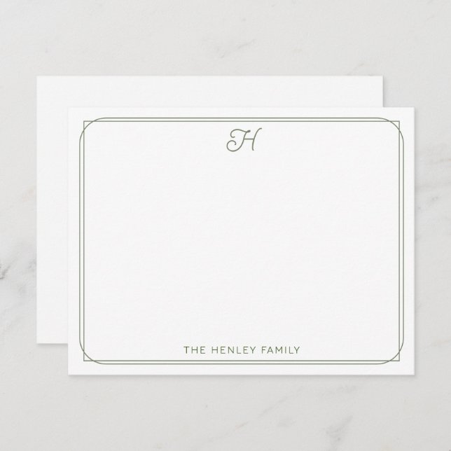 Script Monogram Pretty Family Stationery Green Card (Front/Back)