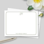 Script Monogram Pretty Family Stationery Green Card<br><div class="desc">This design features a thin double border with space for a pretty script monogram at the top and name/text at the bottom. Click the customise button if you would like to adjust the design elements and/or further modify the text! Variations of this design, additional colours, as well as coordinating products...</div>