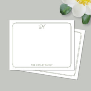 Script Monogram Pretty Family Stationery Green Card
