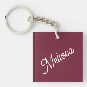 Script monogram, red burgundy key ring