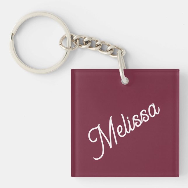 Script monogram, red burgundy  key ring (Front)