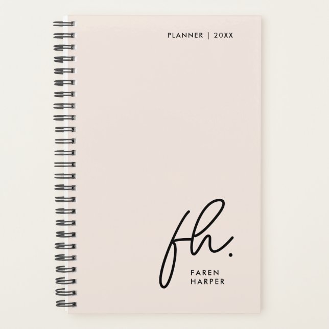 Script Monogram Simple Elegant Blush Pink Feminine Planner (Front)