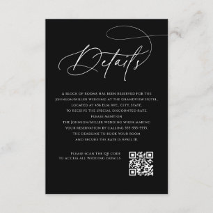 Script Monogram Wedding Details Black QR Code Enclosure Card