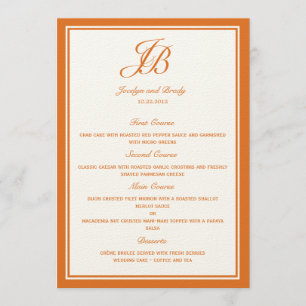 Script Monogram Wedding Menu Cards (Orange)